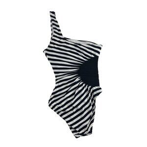 Anne Cole Signature Striped Swimsuit Womens 8 One-Shoulder Black & White Stripes
